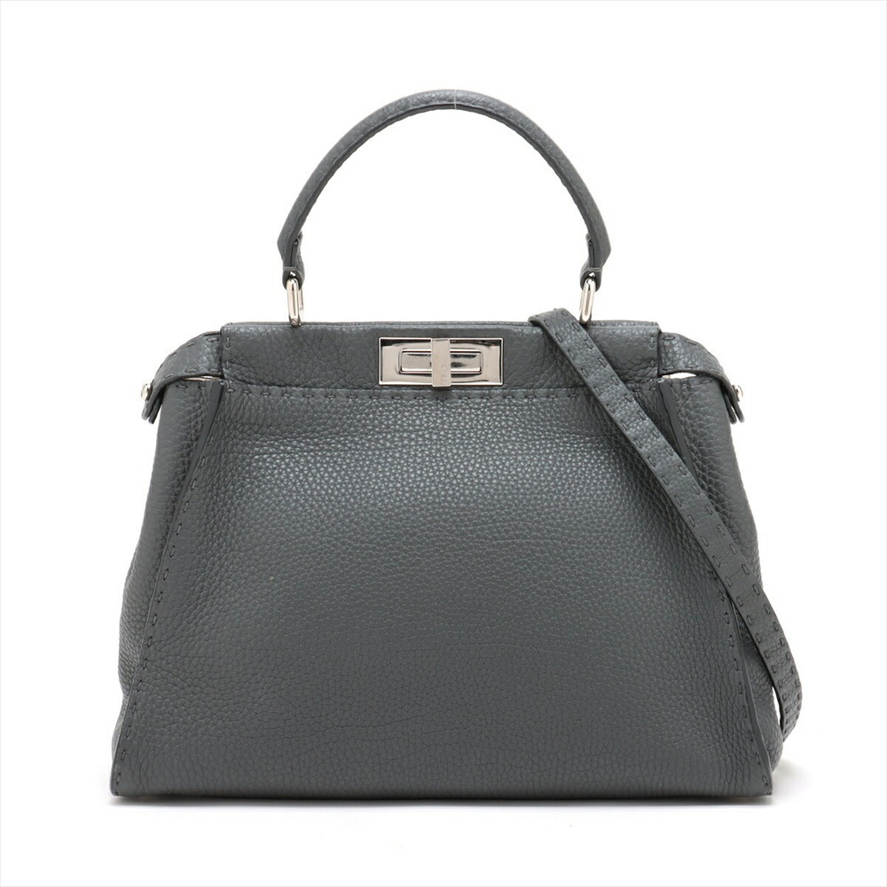 Fendi Peekaboo Regular Selleria Leather 2WAY Handbag Dark Grey